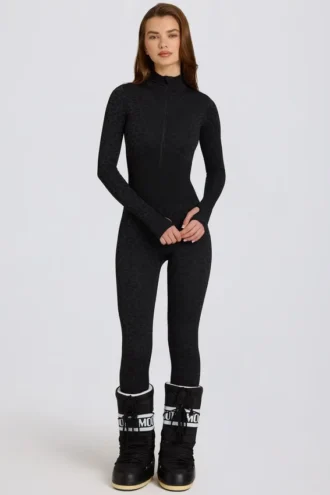 Thermische jumpsuit in zwart met luipaardprint
