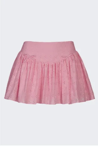 Thia mini-rok met strikdetail en broderie anglaise in zachtroze