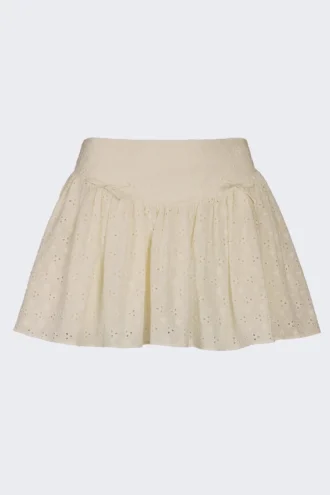 Thia minirok met strikdetail en broderie anglaise in ivoor