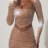 Thora versierde asymmetrische crop top in amandel