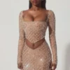 Thora versierde asymmetrische crop top in amandel