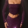 Thora versierde asymmetrische crop top in dieppaars