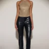 Tindra versierde jersey haltertop met open rug in goud