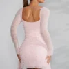 Tivoli minijurk met lange mouwen, versierde cowl-hals en in de kleur Blush