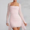 Tivoli minijurk met lange mouwen, versierde cowl-hals en in de kleur Blush