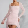 Tivoli minijurk met lange mouwen, versierde cowl-hals en in de kleur Blush