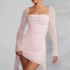 Tivoli minijurk met lange mouwen, versierde cowl-hals en in de kleur Blush