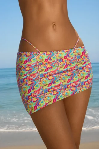 Tropea asymmetrische gerimpelde micro-minirok met heldere multi-print
