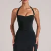 Vita Longline Halterneck Top  in Zwart