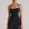 Vita Longline Halterneck Top  in Zwart