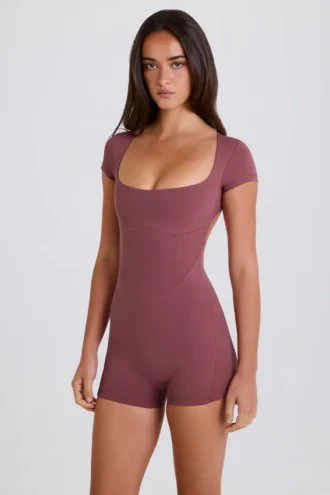 Unitard met open rug in Acai