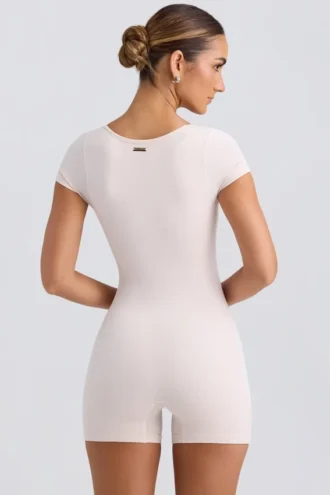 Unitard met ronde hals in gewassen crème