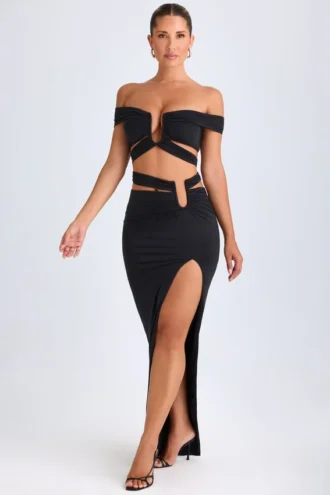 Urara asymmetrische maxi-rok met uitsnijdingen in zwart