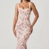 Valentina gelaagde beha-detail fishtail midi-jurk met primrose bloemenprint