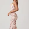 Valentina gelaagde beha-detail fishtail midi-jurk met primrose bloemenprint