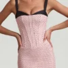 Valentina gelaagde midi-jurk met fishtail en bh-details in roze stippen