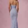 Valora maxi-jurk met vierkante hals en versieringen in poederblauw
