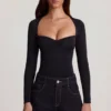Vayla Soft Jersey Sweetheart Ruched Top met lange mouwen in zwart