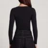 Vayla Soft Jersey Sweetheart Ruched Top met lange mouwen in zwart