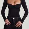 Vayla Soft Jersey Sweetheart Ruched Top met lange mouwen in zwart