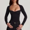 Vayla Soft Jersey Sweetheart Ruched Top met lange mouwen in zwart