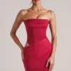 Veda Bandeau Bodycon Minijurk in kersenrood