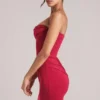 Veda Bandeau Bodycon Minijurk in kersenrood