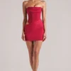 Veda Bandeau Bodycon Minijurk in kersenrood