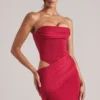 Veda Bandeau Bodycon Minijurk in kersenrood