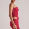 Veda Bandeau Bodycon Minijurk in kersenrood