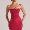 Veda Bandeau Bodycon Minijurk in kersenrood