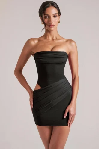 Veda bandeau bodycon minijurk in zwart