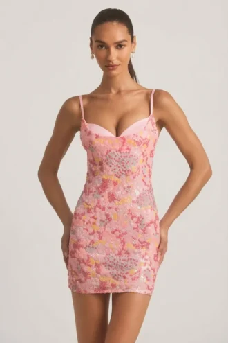 Velena versierde camisole bodycon mini-jurk in roze