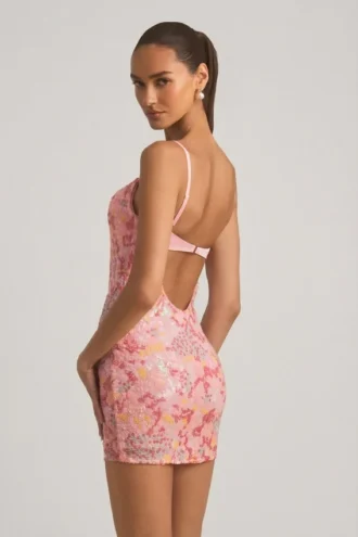 Velena versierde camisole bodycon mini-jurk in roze
