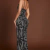 Velia versierde Peekaboo-jurk met col in zilveren slangenprint