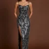Velia versierde Peekaboo-jurk met col in zilveren slangenprint
