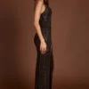 Velia versierde peepaboo-jurk met col in bruin slangenprint