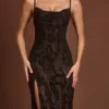 Velia versierde peepaboo-jurk met col in bruin slangenprint