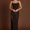 Velia versierde peepaboo-jurk met col in bruin slangenprint