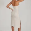 Verbier versierde bandeau-midi-jurk met col in ivoor