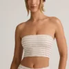 Verna Modal strapless crop top in roze-geel gestreept