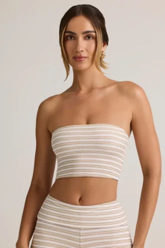 Verna Modal strapless crop top in roze-geel gestreept
