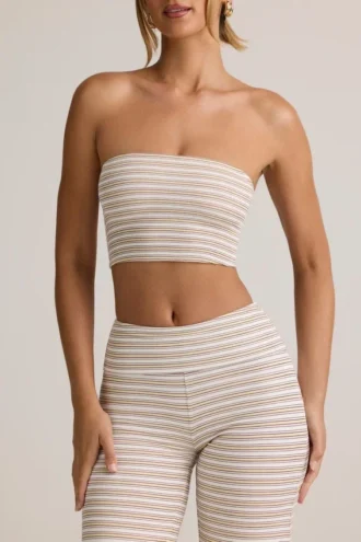 Verna Modal strapless crop top in roze-geel gestreept