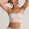 Verna Modal strapless crop top in roze-geel gestreept