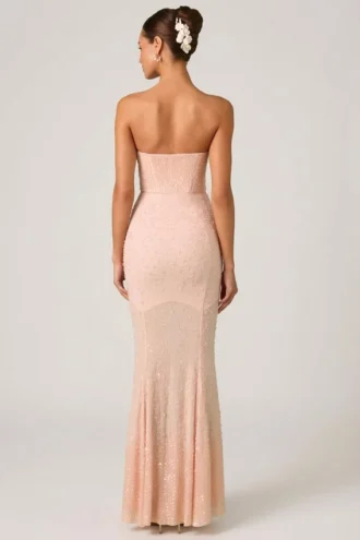 Vesna versierde fishtail-jurk met sweetheart-hals in Dusty Rose