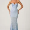 Vesna versierde fishtail-jurk met sweetheart-hals in hemelsblauw