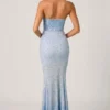 Vesna versierde fishtail-jurk met sweetheart-hals in hemelsblauw