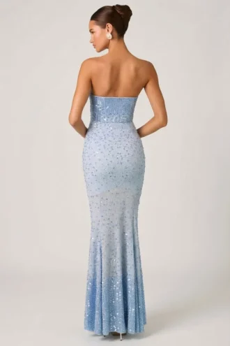 Vesna versierde fishtail-jurk met sweetheart-hals in hemelsblauw