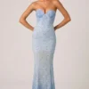 Vesna versierde fishtail-jurk met sweetheart-hals in hemelsblauw