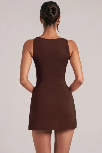 Veya top met vierkante hals  in chocoladebruin